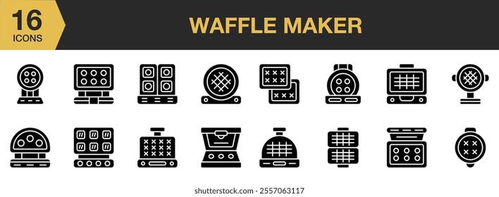 Waffle Maker solid icon set. Solid icons vector collection.