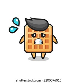 waffle mascot character with afraid gesture , cute design