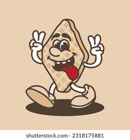 waffle mascot character with tongue sticking out in peaceful style