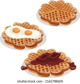 waffle menu with egg and chocolate brunch, breakfast