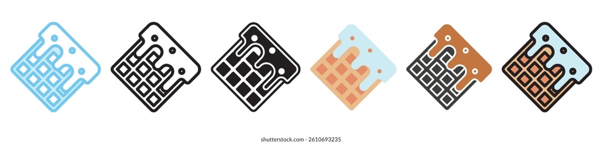 Waffle multi style, mini illustration icon set. outline, flat, glyph, line color, UI, UX, app and web, digital or print. vector EPS 10 related to street food, food festival.