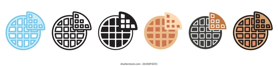 Waffle multi style, mini illustration icon set. outline, flat, glyph, line color, UI, UX, app and web, digital or print. vector EPS 10 related to street food, food festival.