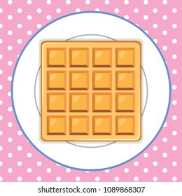 Waffle on Plate Pink Background illustration