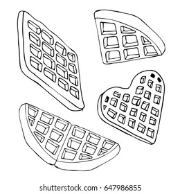 Waffle on white background illustration. Doodle style. Design icon, print, logo, poster, symbol, decor, textile, paper, card. 