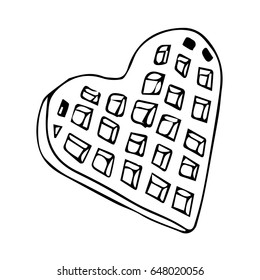 Waffle on white background illustration. Doodle style. Design icon, print, logo, poster, symbol, decor, textile, paper, card. 