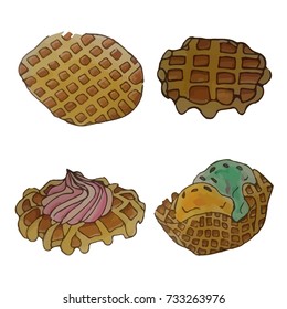 Waffle on white background illustration. Doodle style. Design icon, print, logo, symbol, decor, textile, paper.