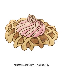 Waffle on white background illustration. Doodle style. Design icon, print, logo, symbol, decor, textile, paper.