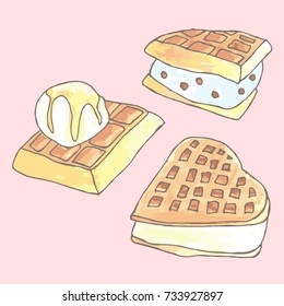 Waffle on white background illustration. Doodle style. Design icon, print, logo, symbol, decor, textile, paper.