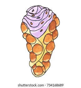 Waffle on white background illustration. Doodle style. Design icon, print, logo, symbol, decor, textile, paper.