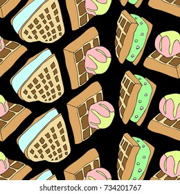 Waffle on white background illustration. Doodle style. Design icon, print, logo, symbol, decor, textile, paper.