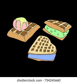 Waffle on white background illustration. Doodle style. Design icon, print, logo, symbol, decor, textile, paper.