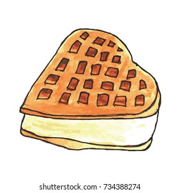 Waffle on white background illustration. Doodle style. Design icon, print, logo, symbol, decor, textile, paper.