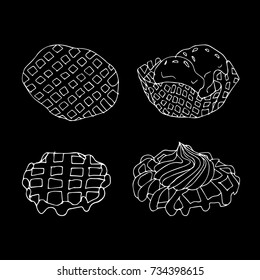 Waffle on white background illustration. Doodle style. Design icon, print, logo, symbol, decor, textile, paper.