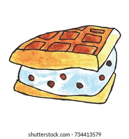 Waffle on white background illustration. Doodle style. Design icon, print, logo, symbol, decor, textile, paper.