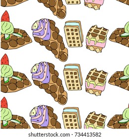 Waffle on white background illustration. Doodle style. Design icon, print, logo, symbol, decor, textile, paper.