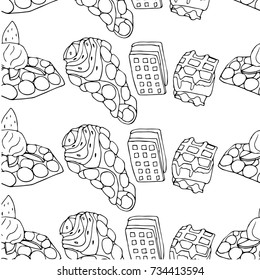 Waffle on white background illustration. Doodle style. Design icon, print, logo, symbol, decor, textile, paper.