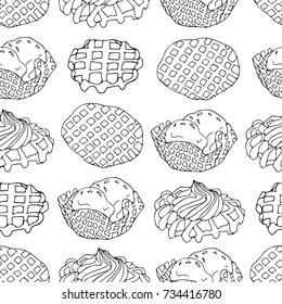 Waffle on white background illustration. Doodle style. Design icon, print, logo, symbol, decor, textile, paper.