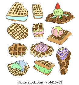 Waffle on white background illustration. Doodle style. Design icon, print, logo, symbol, decor, textile, paper.