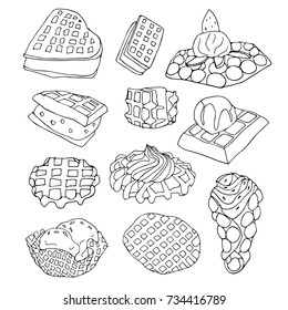 Waffle on white background illustration. Doodle style. Design icon, print, logo, symbol, decor, textile, paper.