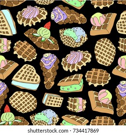 Waffle on white background illustration. Doodle style. Design icon, print, logo, symbol, decor, textile, paper.