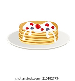 Waffle pancake with ice cream and fruits, illustration concept.
