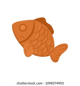 Waffle or pancake in shape of fish. Delicious snack for coffee break. Flat vector for cafe menu or promo poster of bakery store