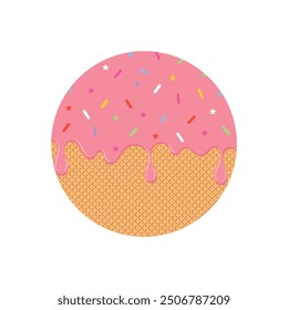 Waffle with pink glaze and colorful candy,vector illustration