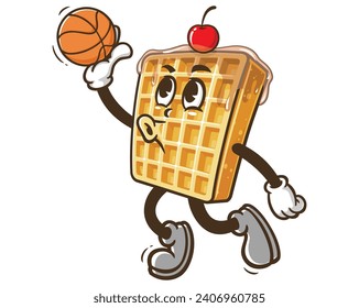 Waffle playing slum dunk basketball cartoon mascot illustration character vector clip art