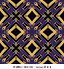 Waffle rhombus symmetrical floral seamless pattern. Structured lines geometric vector background. Repeat patterned colorful backdrop. Trendy beautiful ornament with abstract flowers, geometric shapes.