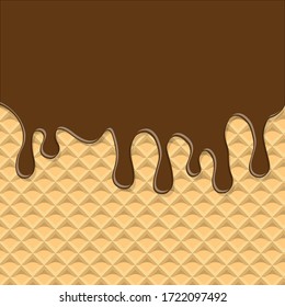Waffle seamless vector pattern. Cartoon wafer repeated background. Ice cream cone texture.Ice cream in a waffle cup. Ice-cream cone. Summer dessert. Vector illustration
 