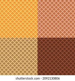 Waffle set pattern, ice cream cone vector texture, sweet dessert wafer background. Cartoon candy illustration