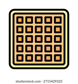 Ilustración vectorial cuadrada del postre del waffle, icono lleno del estilo