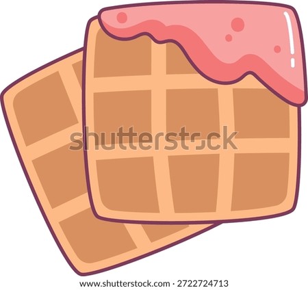 Waffle square stacked with syrup drip and soft outline. Symbol of breakfast treat, comfort food, dessert craving, and sweet snack. Cartoon vector illustration.