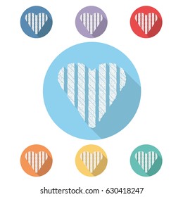 Waffle sticks heart flat vector icon set
