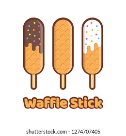 Waffle Sticks vector, Waffle Stick with Chocolate Sauce and Cream.