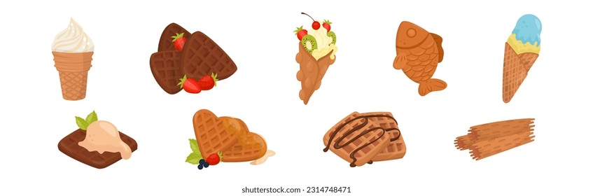 Waffle Sweet Dessert and Sugary Confection Vector Set