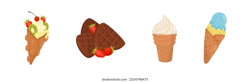 Waffle Sweet Dessert and Sugary Confection Vector Set