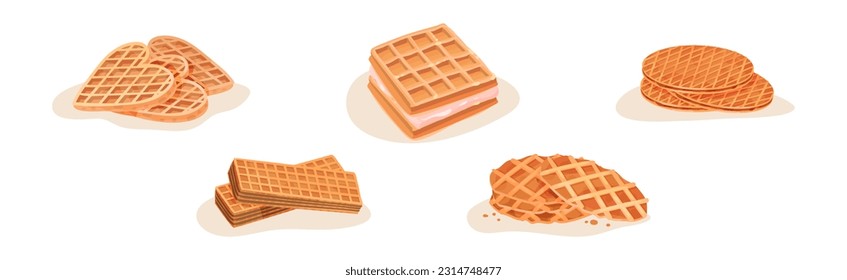 Waffle Sweet Dessert and Sugary Confection Vector Set