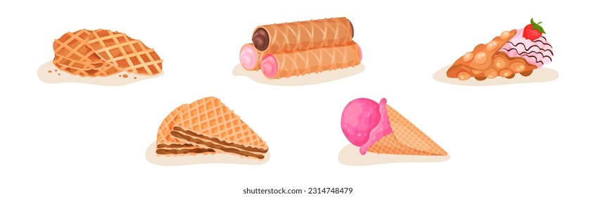 Waffle Sweet Dessert and Sugary Confection Vector Set