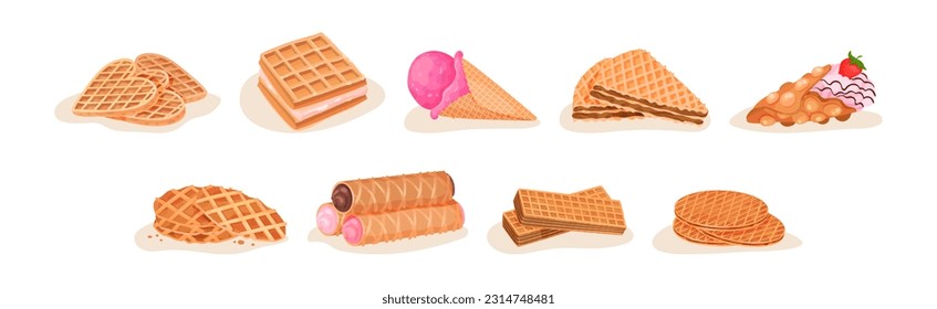 Waffle Sweet Dessert and Sugary Confection Vector Set