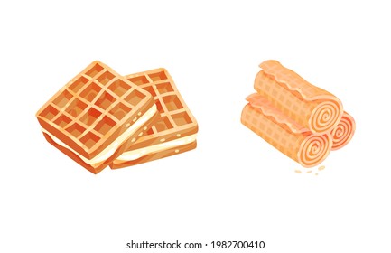 Waffle como plato dulce del conjunto de vectores de masa o masa afilada