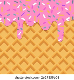 Waffle texture and melted ice cream background. Good for banners, greeting cards, flyers, social media wallpapers, etc.