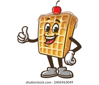 Waffle with thumbs up cartoon mascot illustration character vector clip art