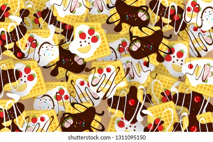 Waffle and topping background