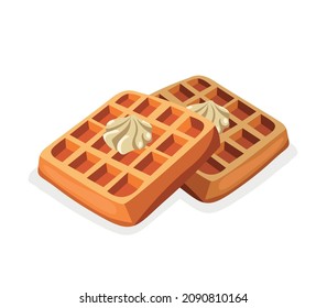 Ilustración vectorial Waffle. Amabilidad de postre. Comida. Fondo blanco aislado.