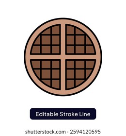 Waffle Vector for Sweet Breakfast Lovers. Golden crispy waffle illustration, syrup topping concept, delicious morning treat. Glyph icon