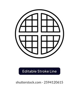 Waffle Vector for Sweet Breakfast Lovers. Golden crispy waffle illustration, syrup topping concept, delicious morning treat. Outline icon