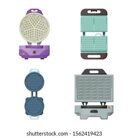 Waffle-iron appliance for kitchen vector cartoon icon set.Vector isolated illustration waffle-iron equipment for cooking.Icon set of kitchtn equipment.