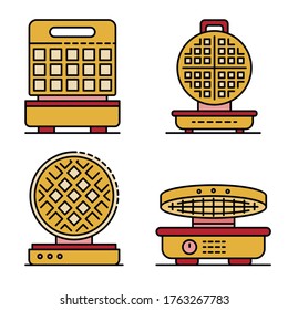 Iconos de hierro gofre. Conjunto de esquemas de iconos vectoriales de waffle-hierro color de línea delgada plano aislado en blanco
