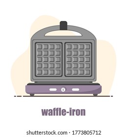 Waffle-iron. Creador de Waffle aislado en blanco. Desayuno de cocina. Ilustración vectorial moderna al estilo de las caricaturas planas.